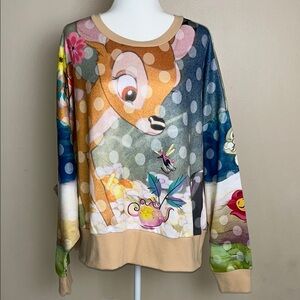 Disney Cream and Blue Crew Neck Sweater with Artistic Woodland Design